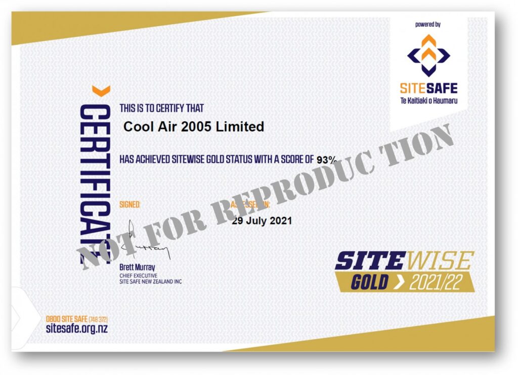 Cool Air, heat pump and refrigeration specialists in Timaru get gold certification