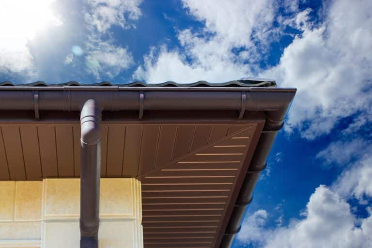 guttering against a blue sky