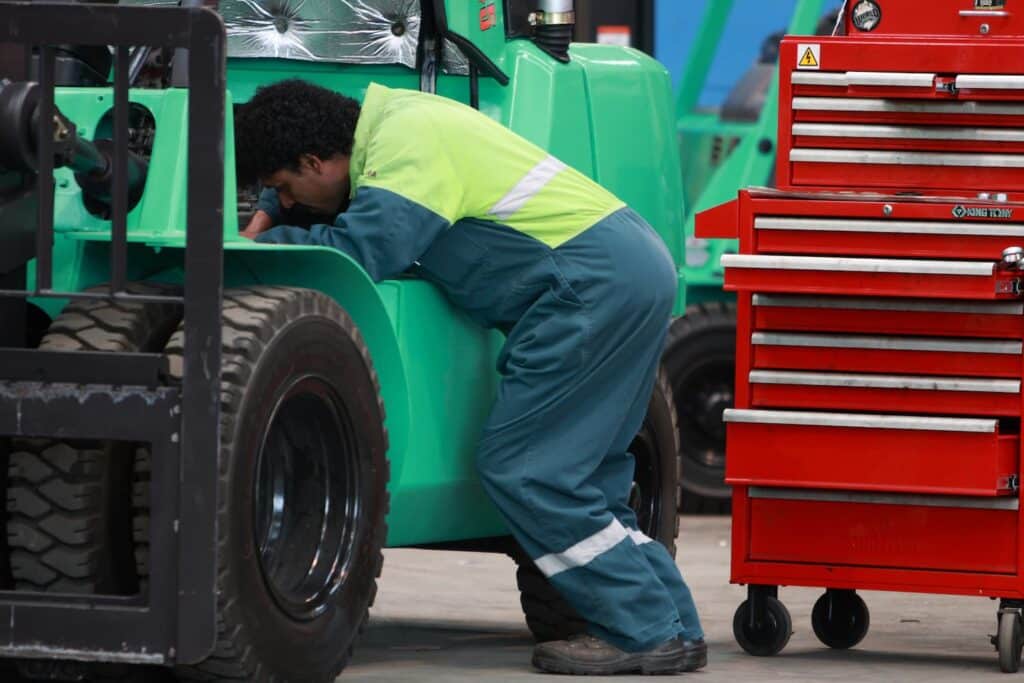 replacing parts on a forklift